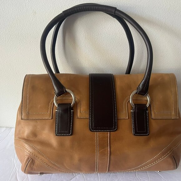 Y2K COACH SOHO HAMPTON SATCHEL BUCKLE LEATHER TWO TONE BAG - Picture 4 of 9